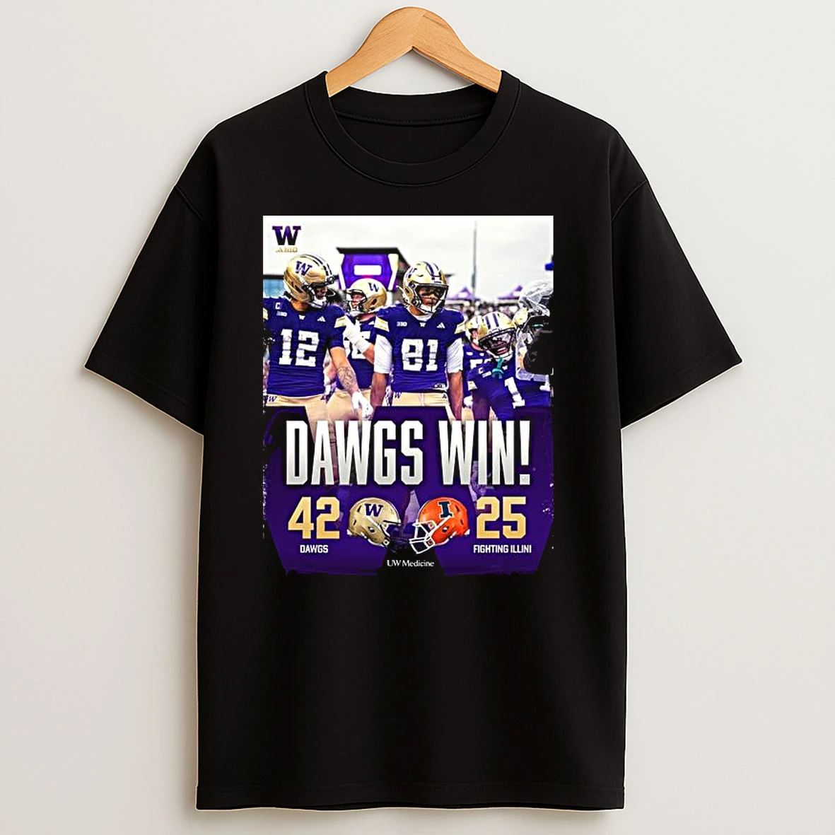 Washington Huskies Wins 42 25 Illinois 2025 Gameday Football T Shirts