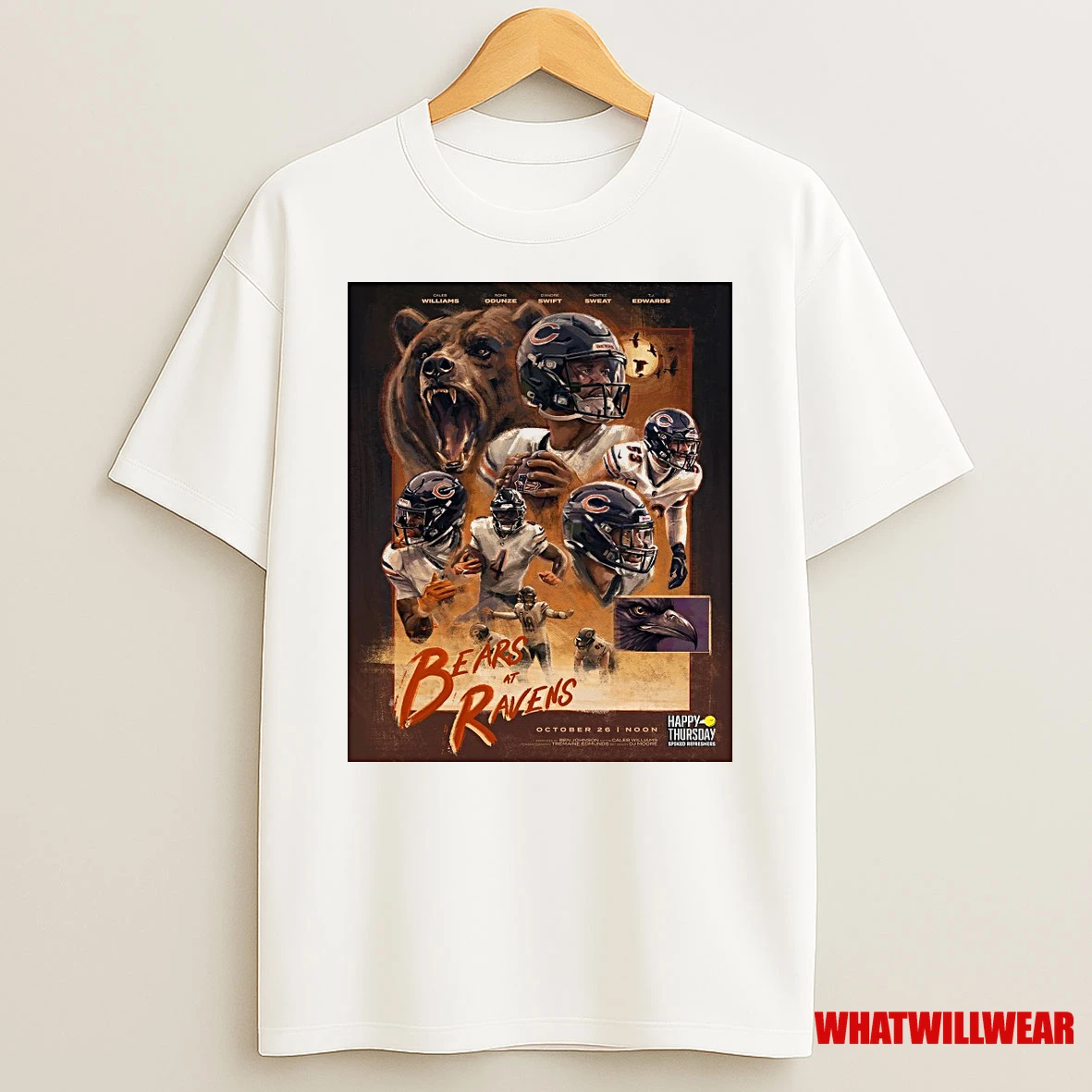 Williams Odunze Swift Sweat And Edwards Chicago Bears At Baltimore Ravens October 26 2025 Happy Thursday Shirts