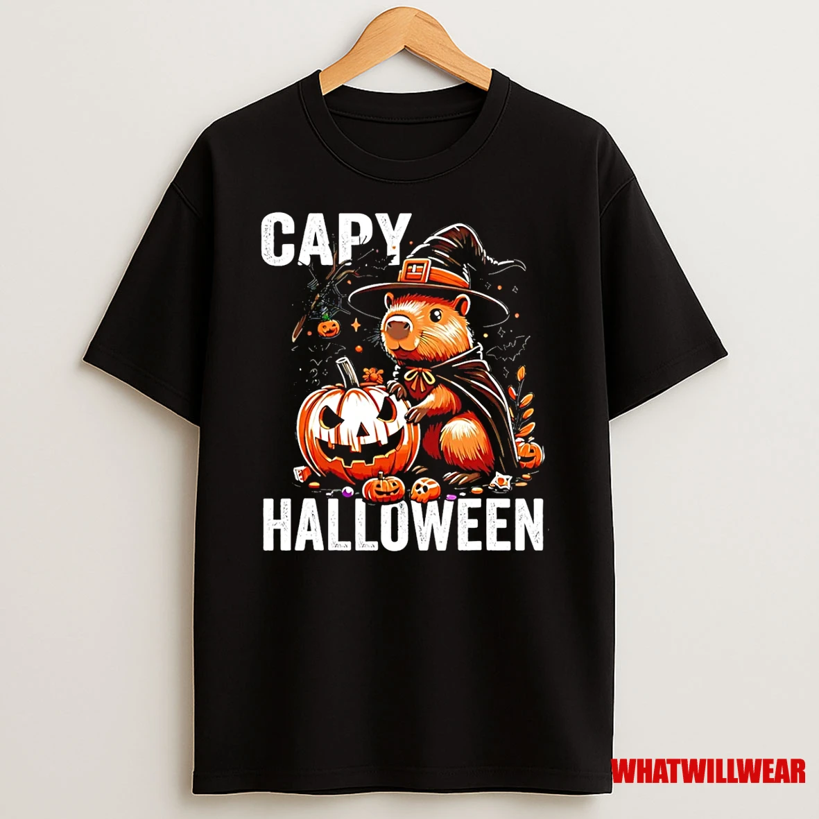 Witch Capybara With Pumpkin Capy Halloween Shirts