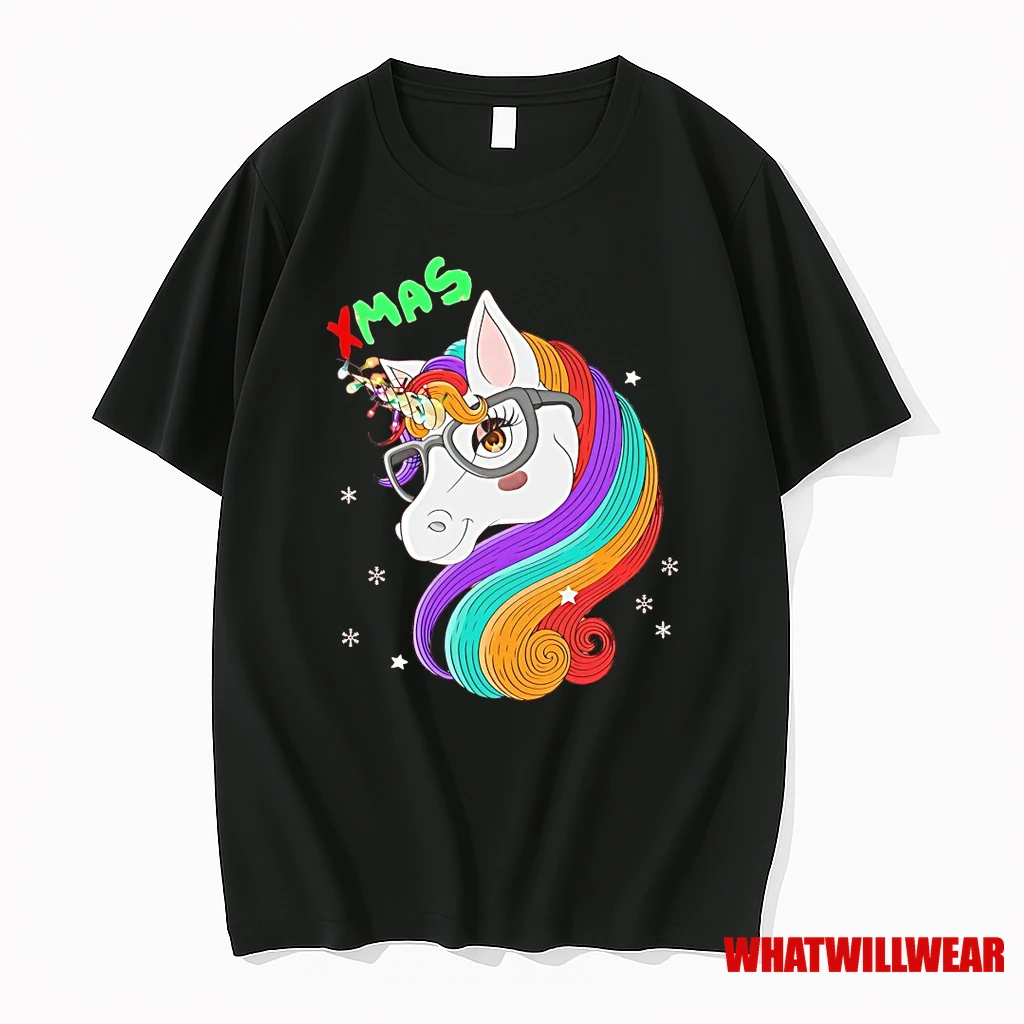 Xmas Glasses Unicorn Rainbow Hair Holiday Shirts