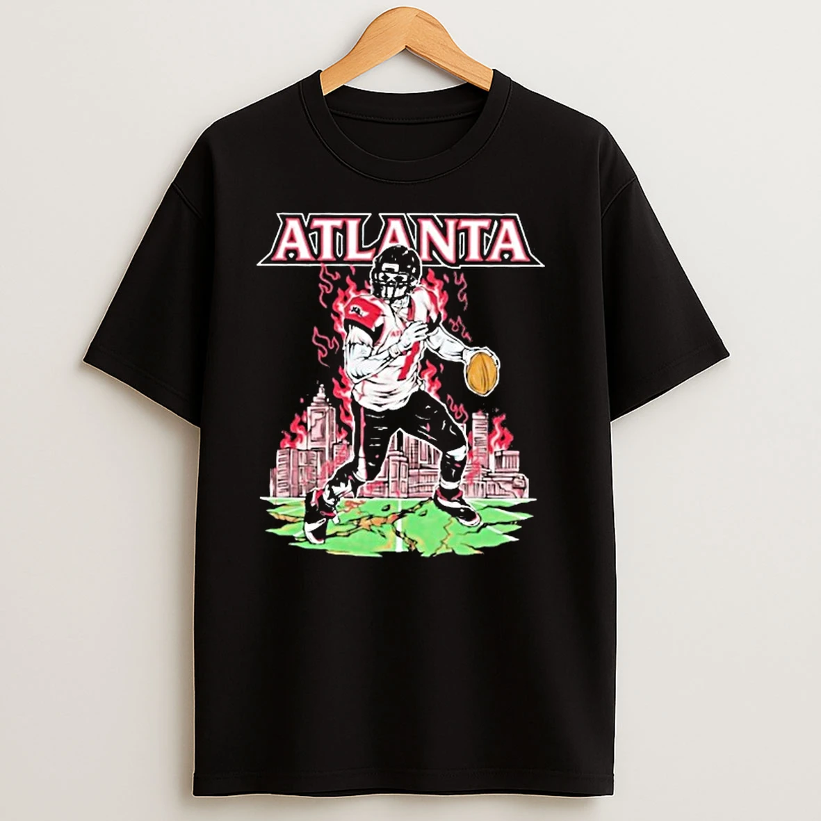 Atlanta Zombie Football Player Throwing Ball Flames City Skyline Shirts