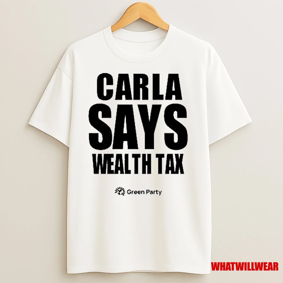 Carla Says Wealth Tax Green Party Shirts