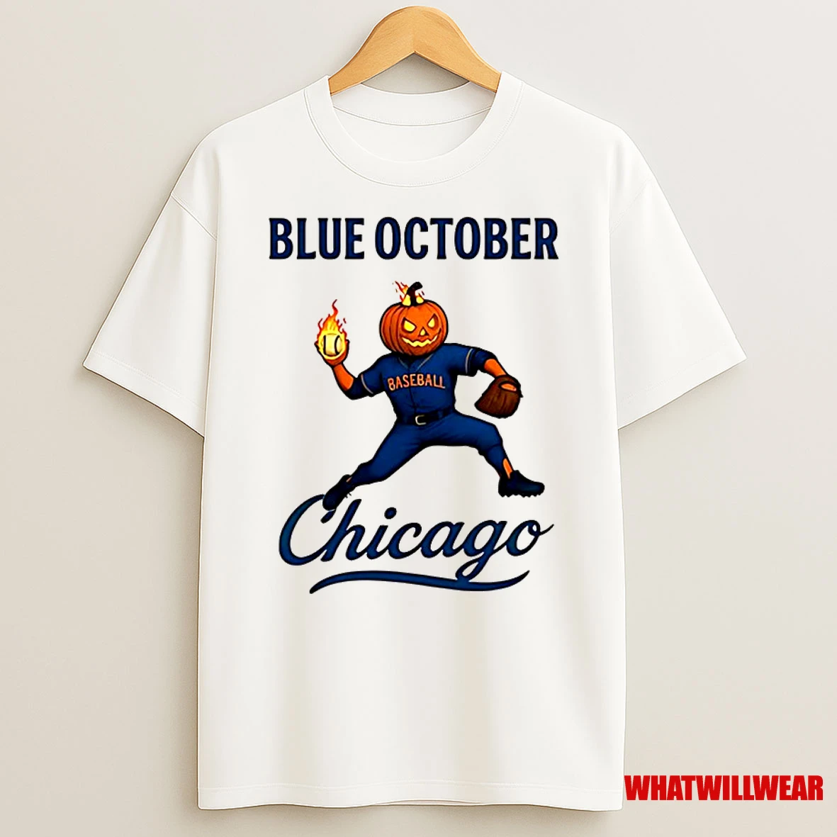 Chicago Cubs Baseball Blue October Pumpkin Head Halloween Shirts Classic Shirts