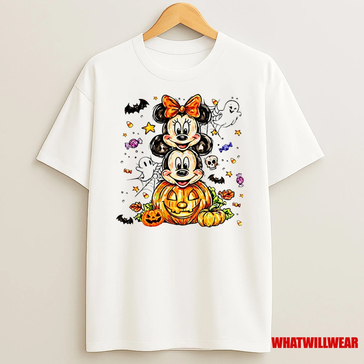 Disney Mickey Mouse Pumpkin Ghost Halloween Classic Shirts