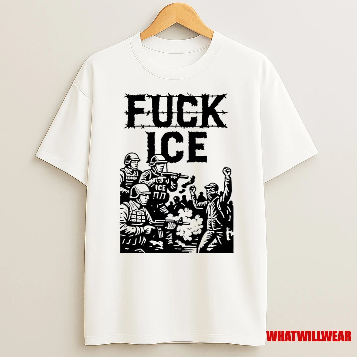Fuck Ice Barbed Wire Protest 2025 Graphic Tee Men Shirts