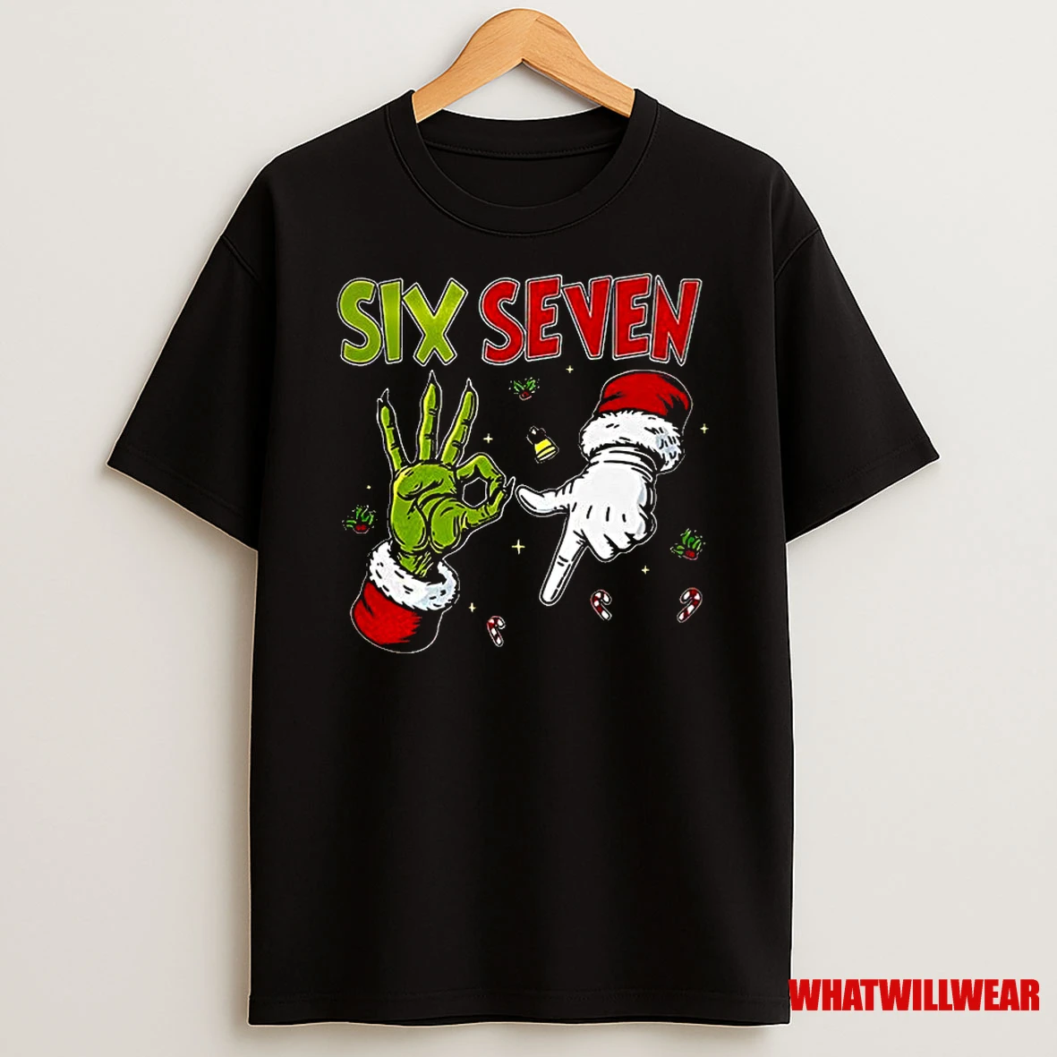 Grinch And Santa Hands Six Seven Christmas Classic Shirts