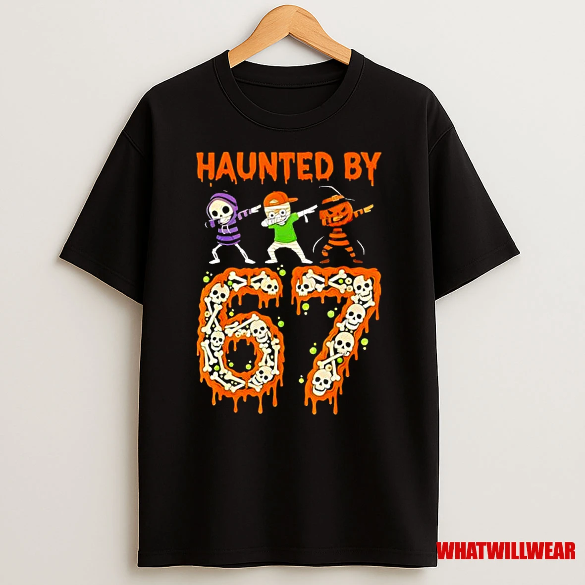 Haunted By 6 7 Halloween Skeleton Dabbing Meme Classic Shirts