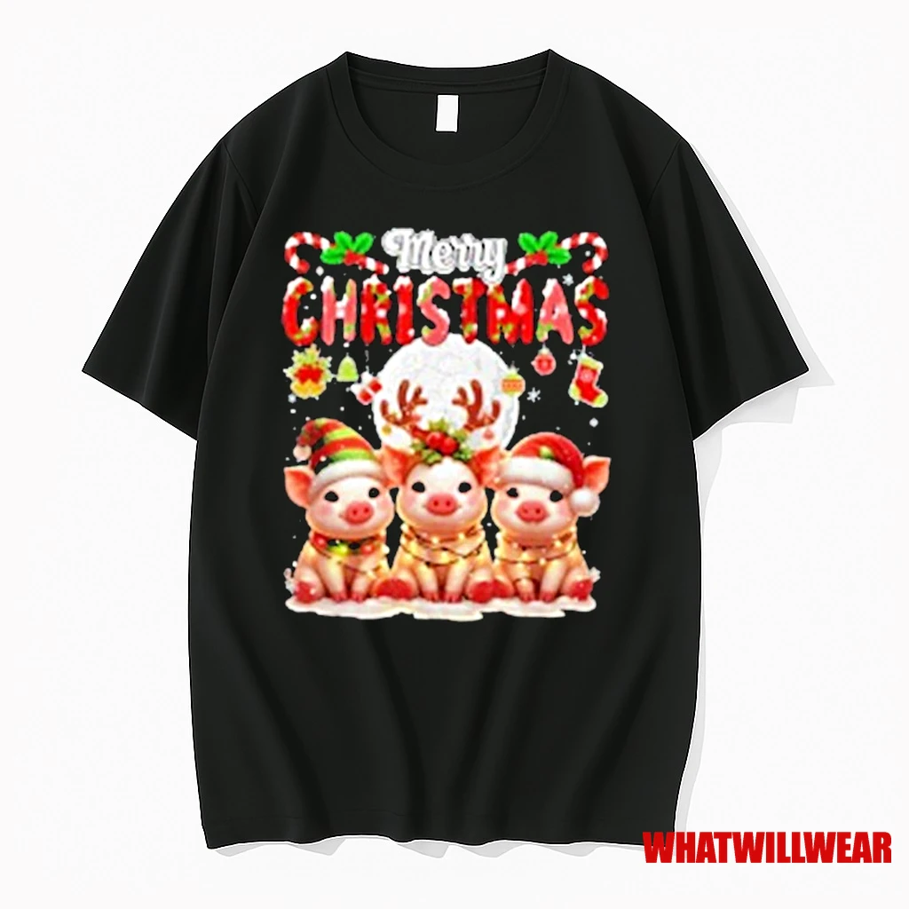 Merry Christmas Tree Santa Reindeer Elf Pigs Colorful Shirts