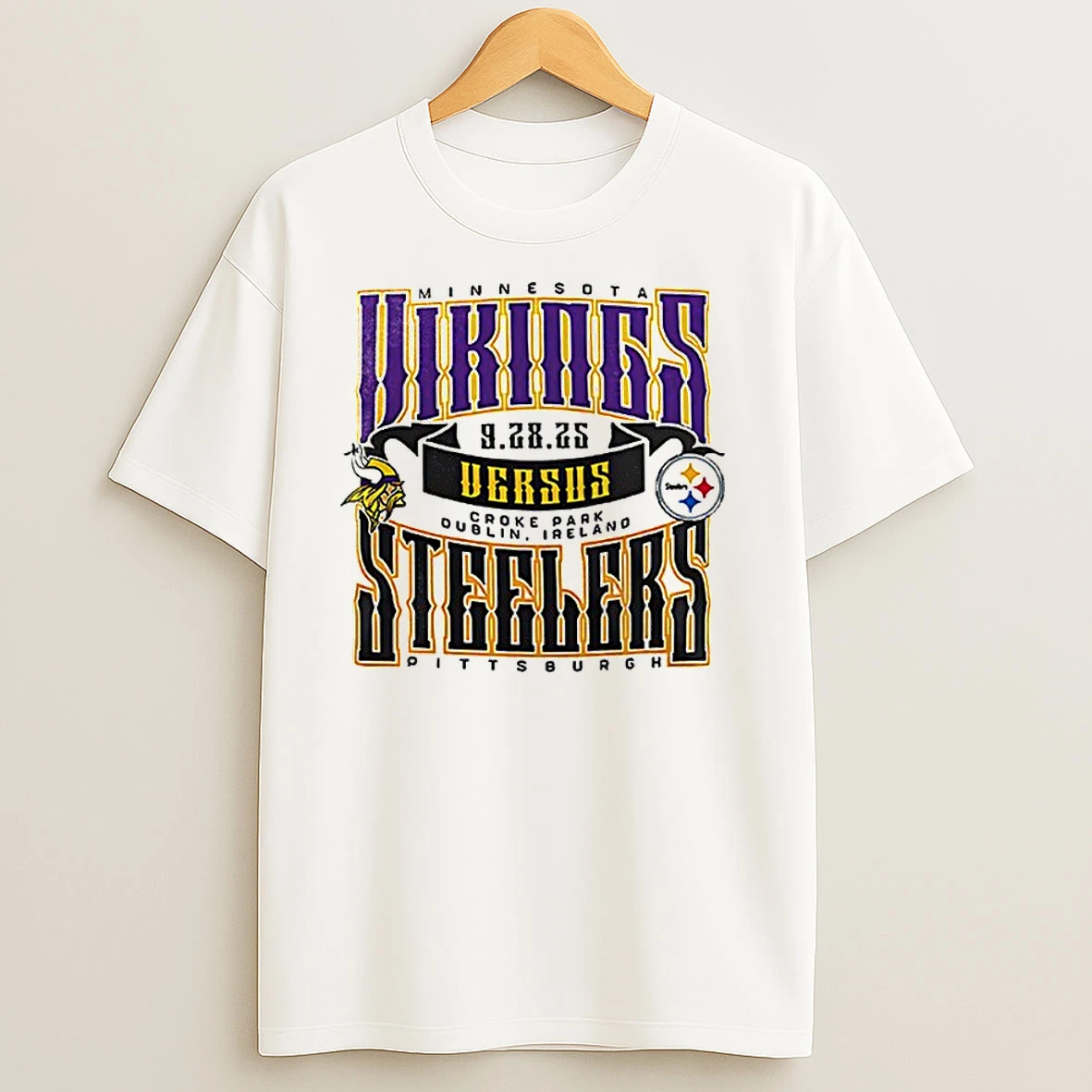 Minnesota Vikings Versus Pittsburgh Steelers Croke Park Stadium Logo Classic Shirts