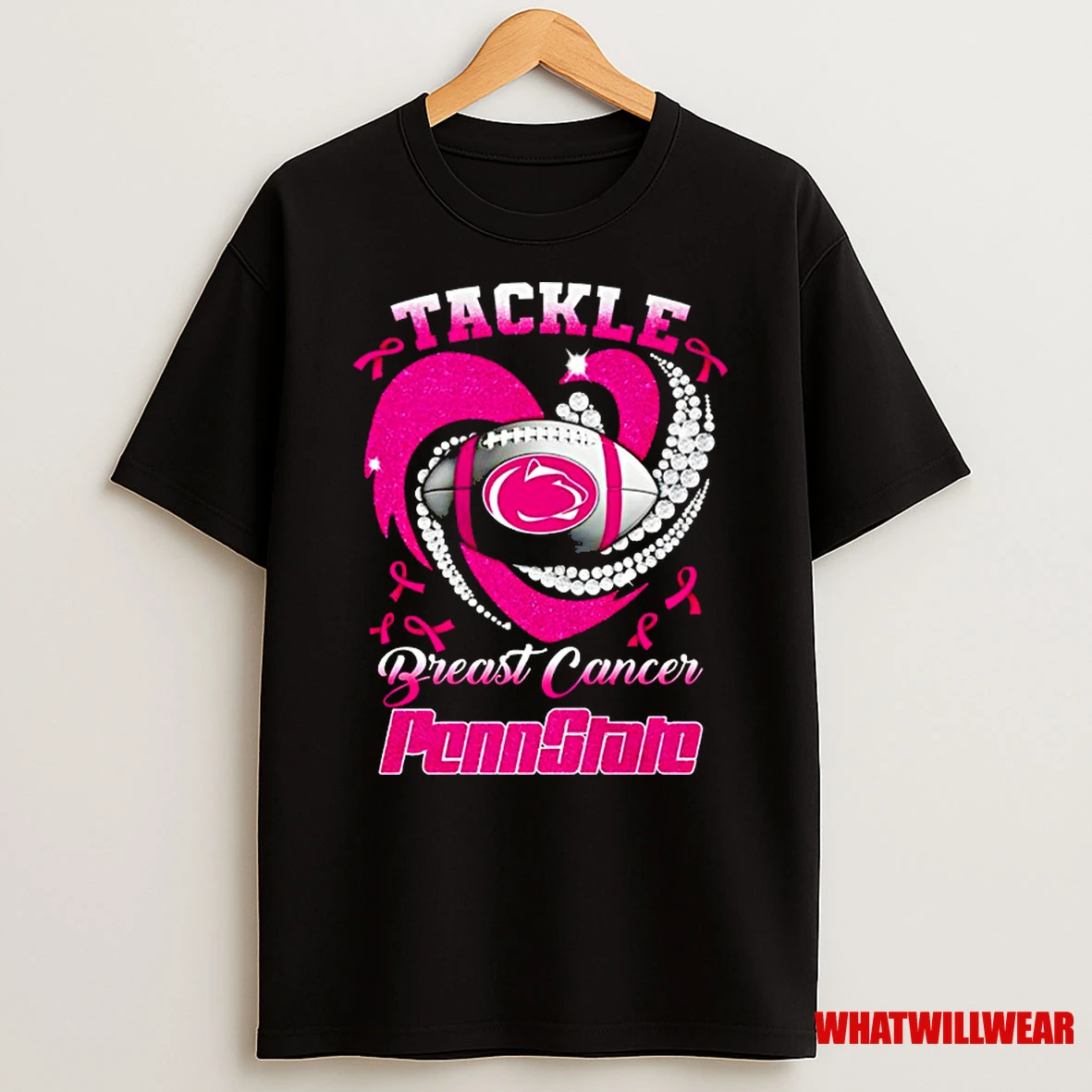 Penn State Nittany Lions Tide Breast Cancer Awareness Tackle Heart Classic Shirts