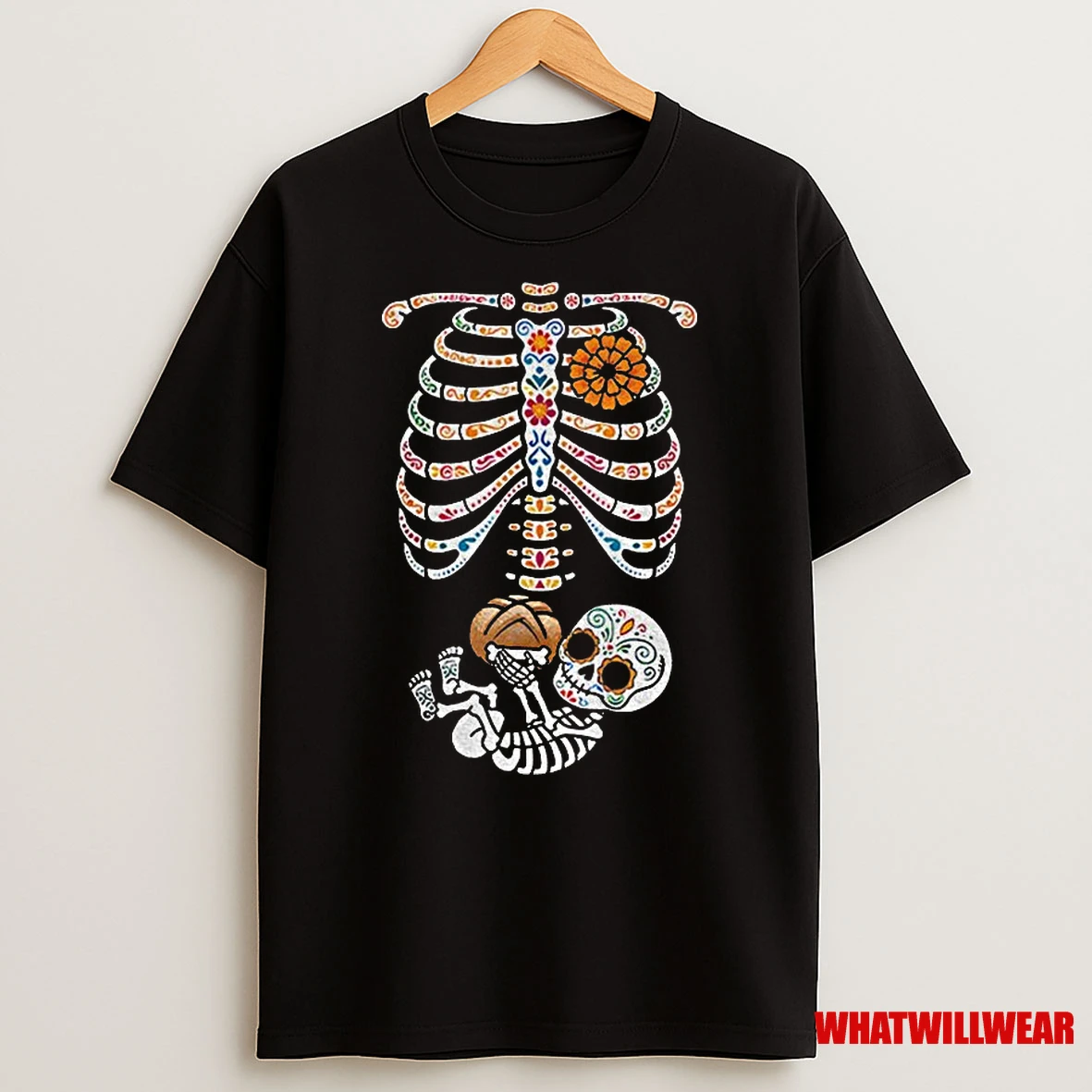 Pregnancy Skeleton Dia De Los Muertos Belly Bump Classic Shirts