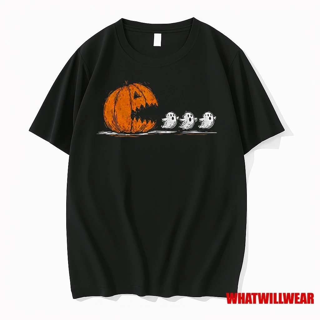 Pumpkin Chasing Ghost Spooky Season Funny Halloween Vintage Classic Shirts