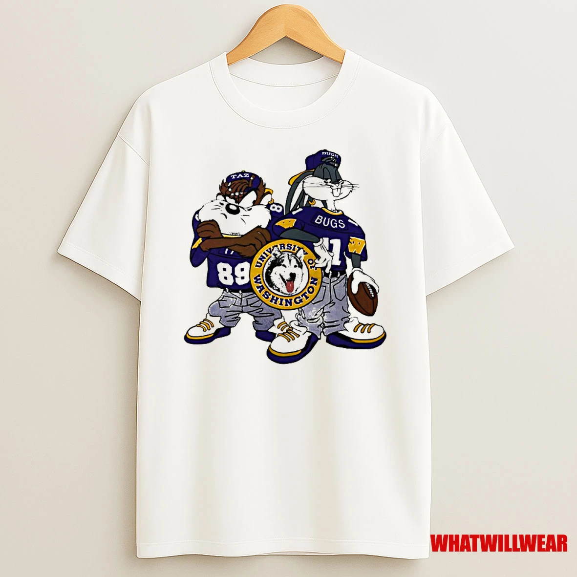 Taz And Bugs Bunny Wearing University Of Washington Huskies Football Classic Shirts