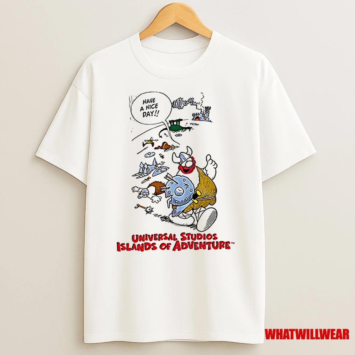 Universal Studios Islands Of Adventure Viking Have A Nice Day Vintage Cartoon Classic Shirts