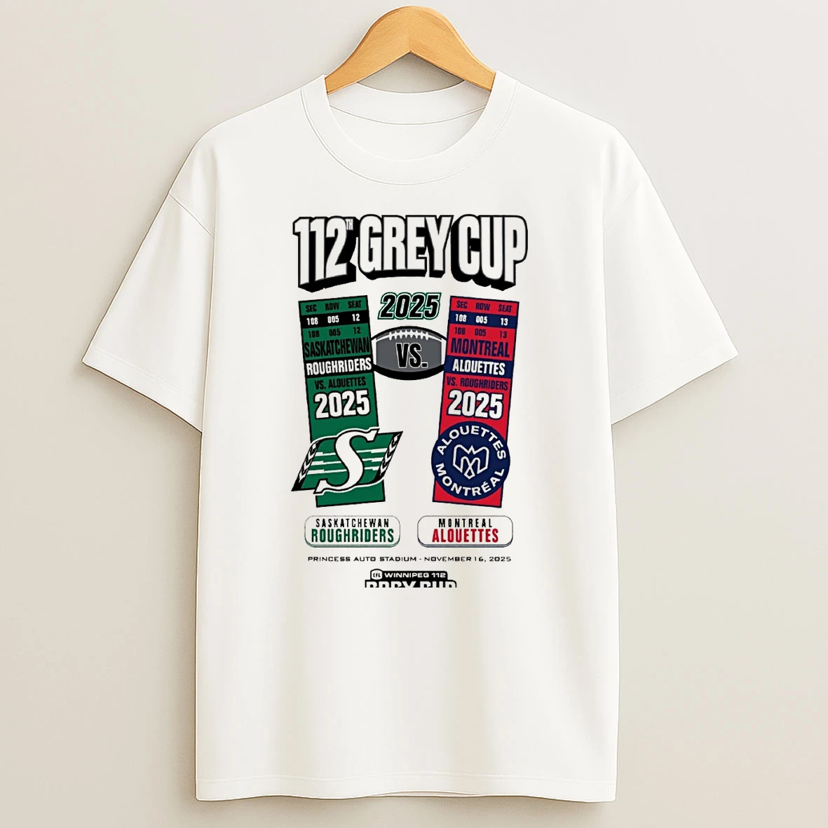 112th Grey Cup Head To Head Saskatchewan Roughriders Vs Montreal Alouettes Princess Auto Stadium November 16 2025 Shirts
