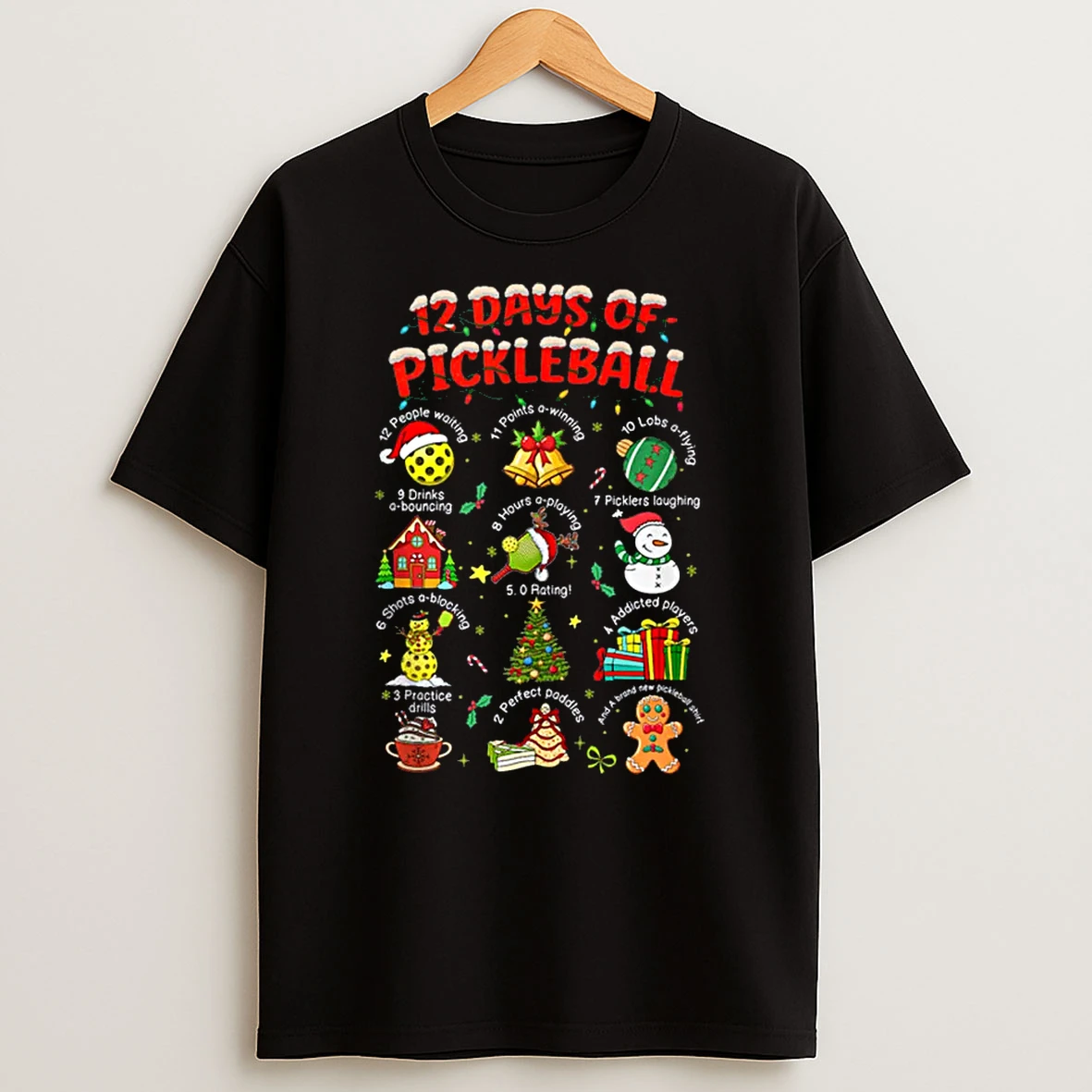 12 Days Of Pickleball Player Christmas Xmas Vibes Holiday Shirts