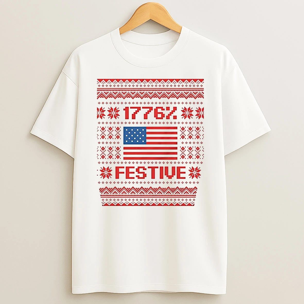 1776 Percent Festive American Flag Ugly Christmas Shirts