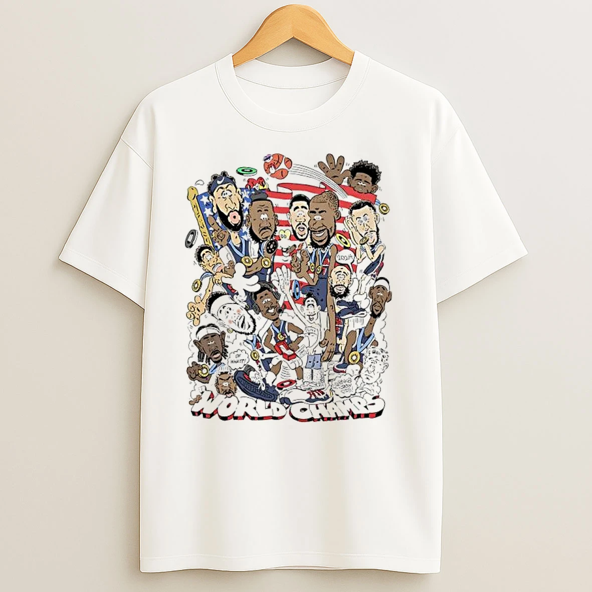 2024 Usa Mens Basketball World Champs Caricatures T Shirts