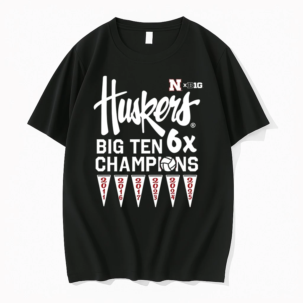 2025 Mens Nebraska Cornhuskers Red Summit Sportswear Big Ten 6x Volleyball Champions Shirts