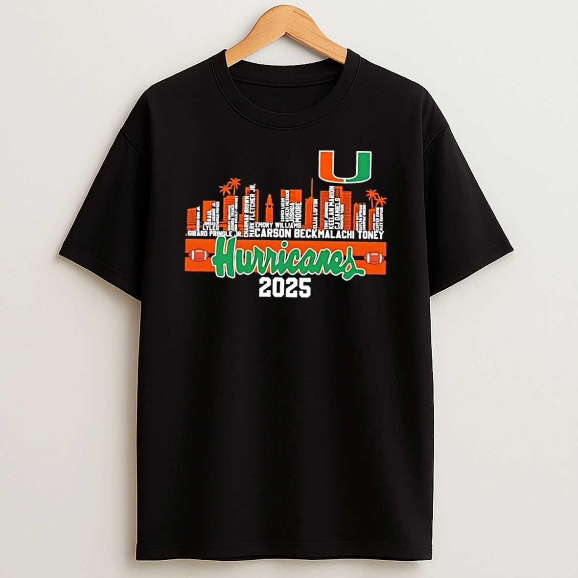 2025 Miami Hurricanes Typo Football All Names City Thank You For The Memories Skyline Shirts