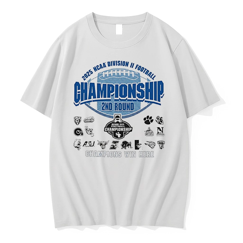 2025 Ncaa Division Ii Football 2nd Round Championship Win Here Logos Shirts
