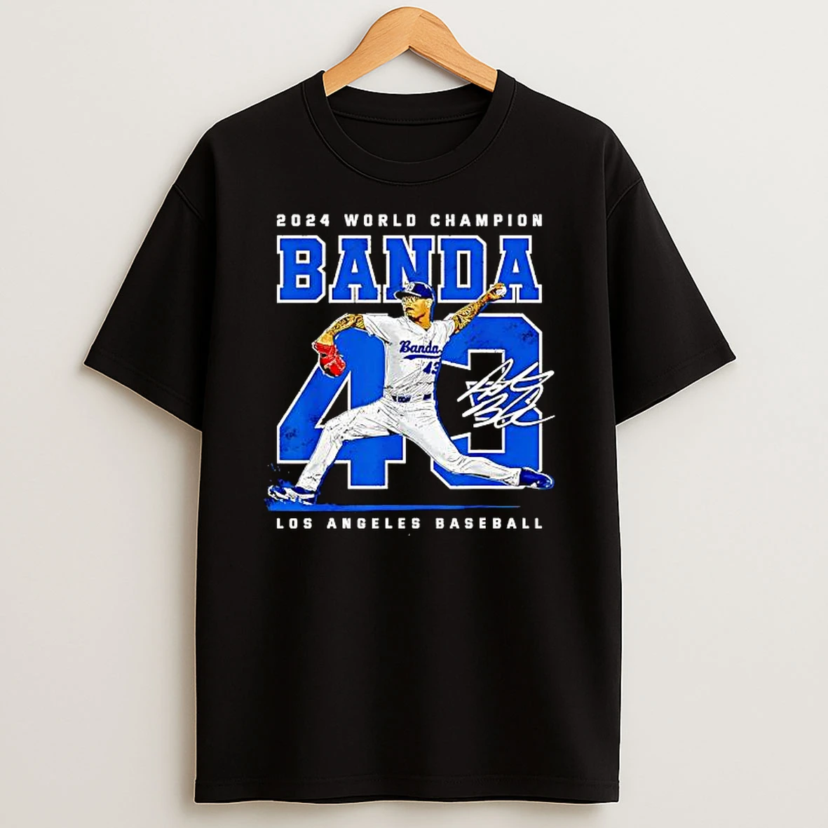 2025 World Champion Los Angeles Dodgers Anthony Banda 43 Signature Retro Shirts