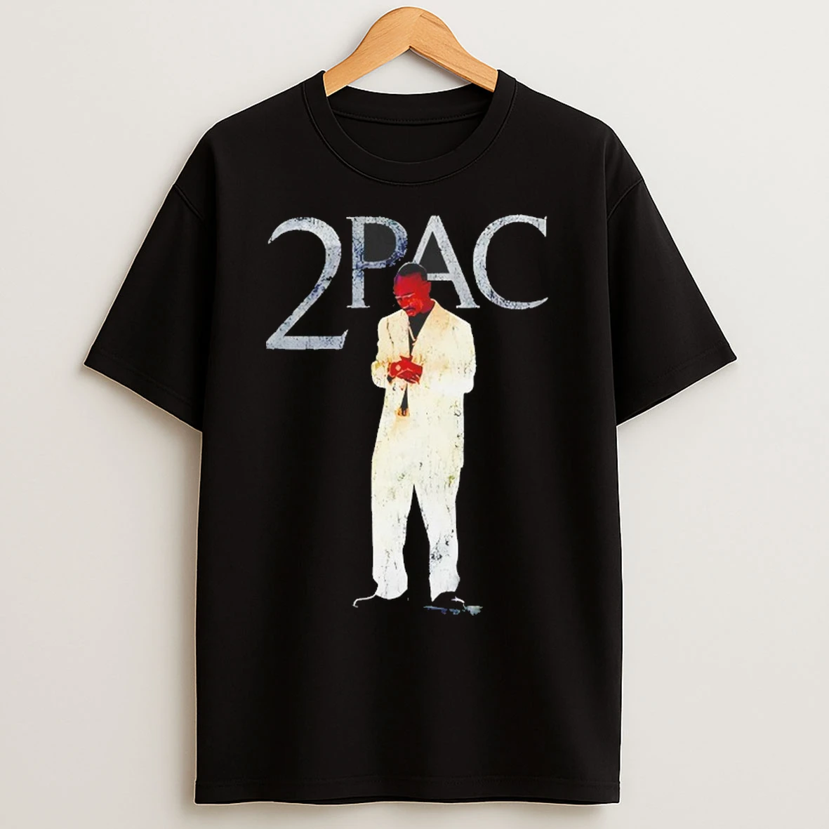 2pac White Suit Layered Graphic T Shirts