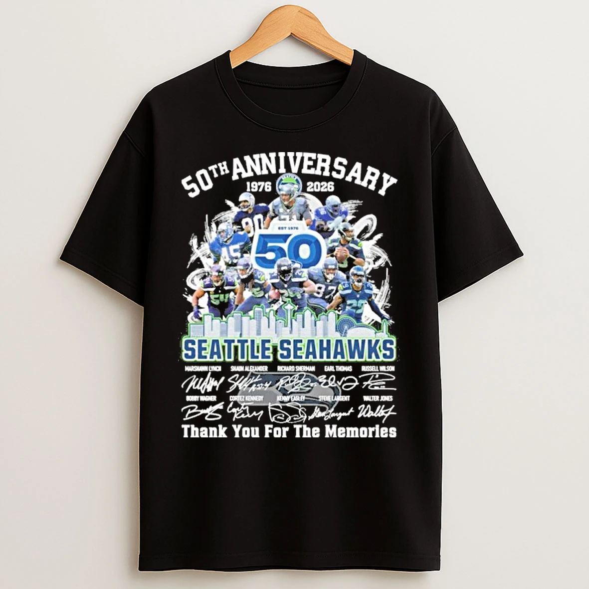 50th Anniversary 1976 2026 Team Player Seattle Seahawks Signature Thank You For The Memories T Shirts