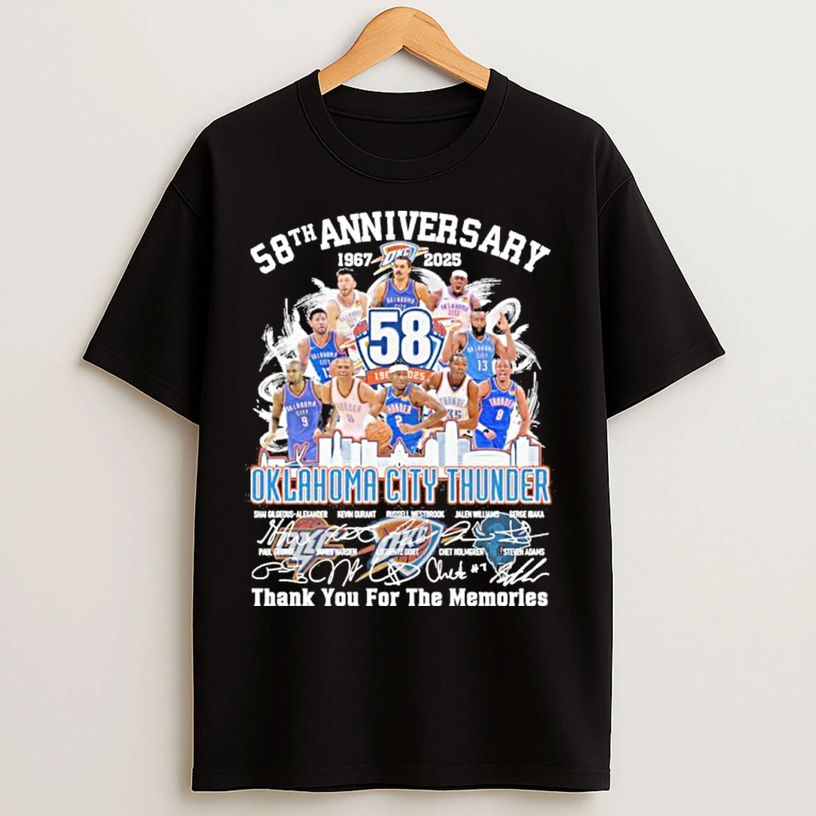 58th Anniversary 1967 2025 Oklahoma City Thunder Teams Signatures T Shirts