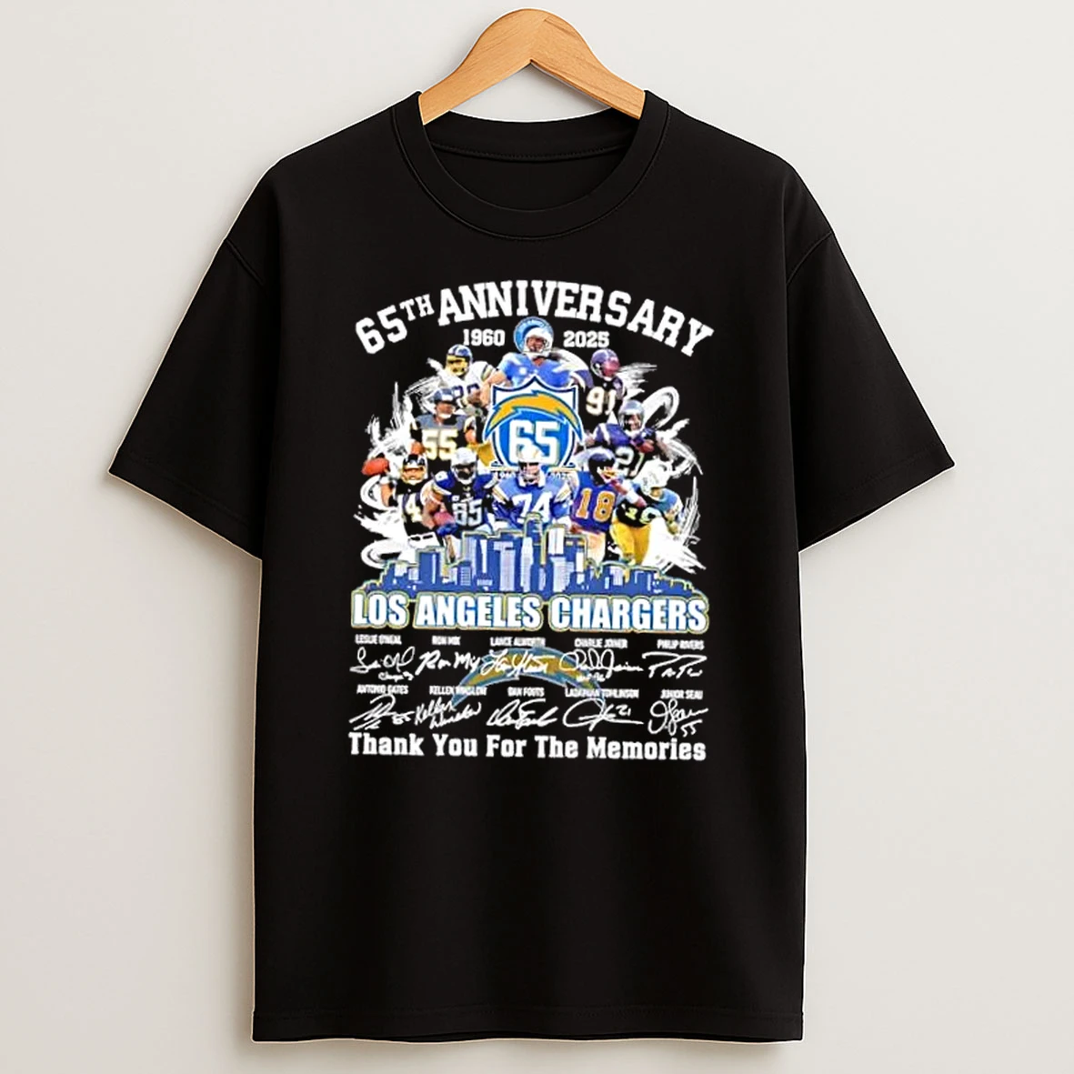 65th Anniversary 1960 2025 Los Angeles Chargers Legends Thank You For The Memories Skyline Shirts