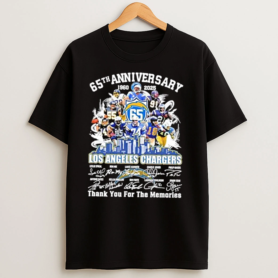 65th Anniversary 1960 2025 Los Angeles Chargers Legends Thank You For The Memories Skyline T Shirts