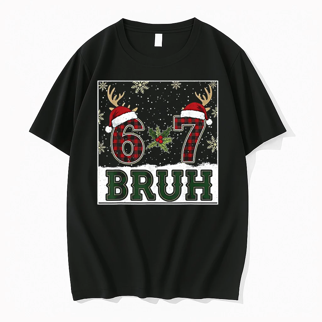 67 Bruh Christmas Plaid Antlers Santa Hat Meme Shirts