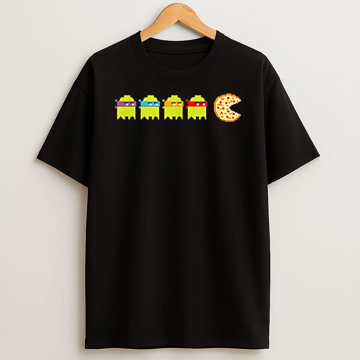 8 Bit Vintage Ghost Turtle Chasing Pizza Retro Arcade Game Shirts