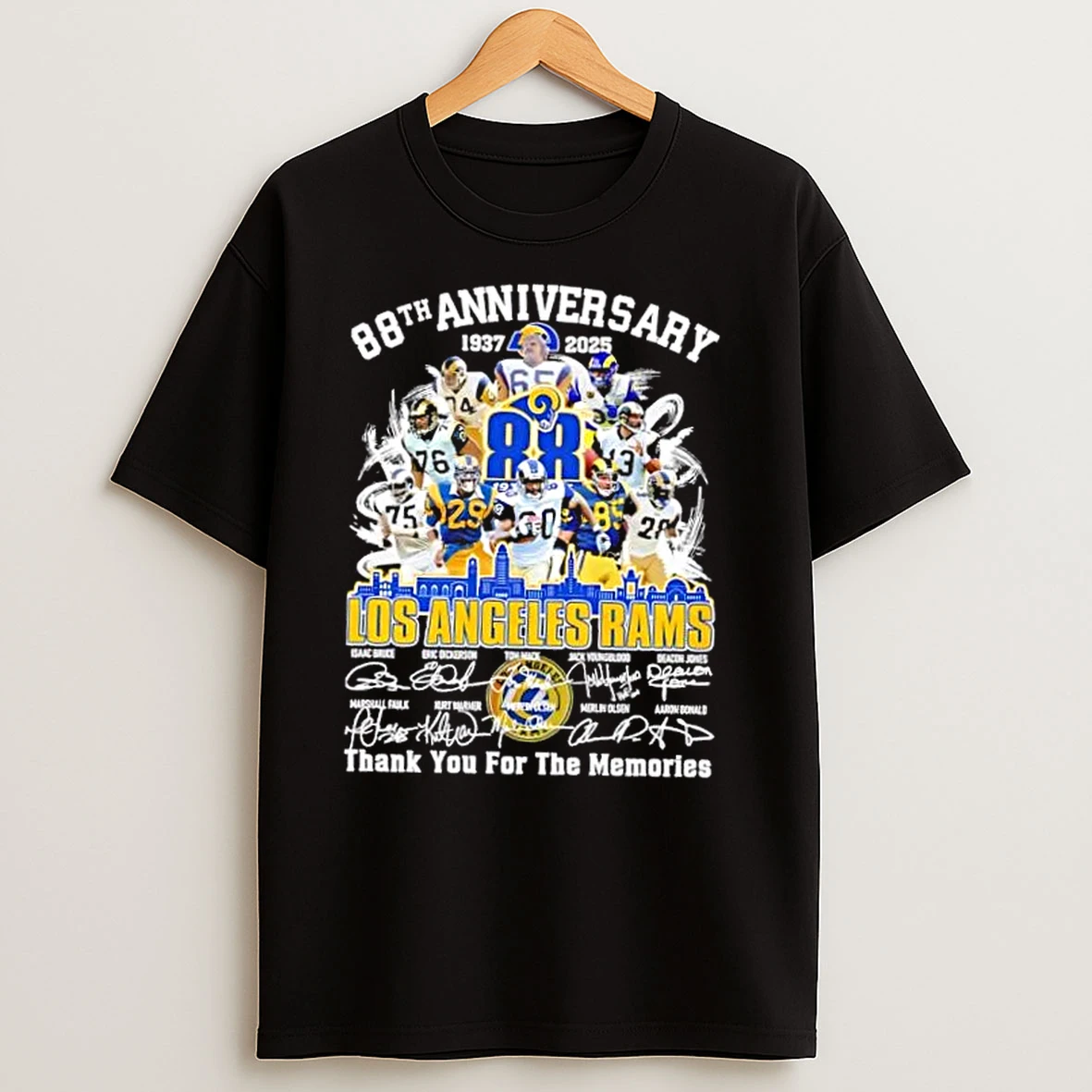 88th Anniversary 1937 2025 Los Angeles Rams Legends Thank You For The Memories Skyline T Shirts