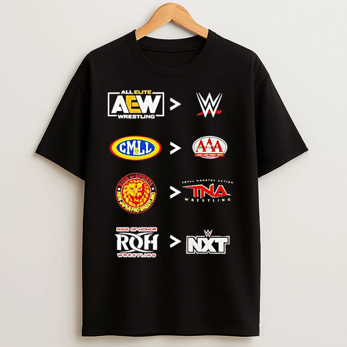 Aew Wwe Cmll Aaa Njpw Tna Roh Nxt Logo T Shirts