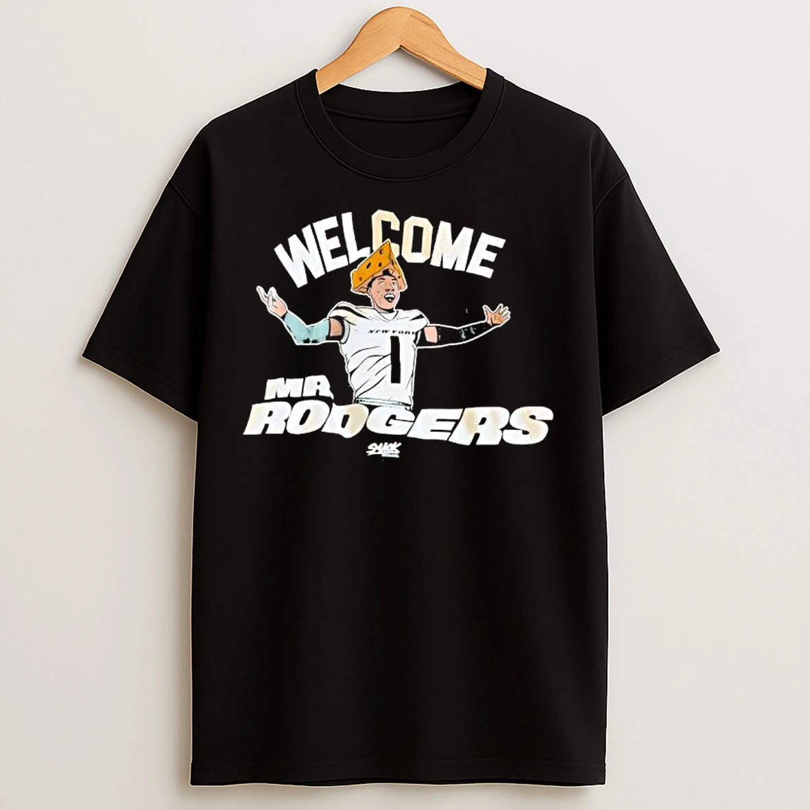 Aaron Rodgers Welcome To Mr Rodgers New York Jets Cheesehead Hat Graphic T Shirts