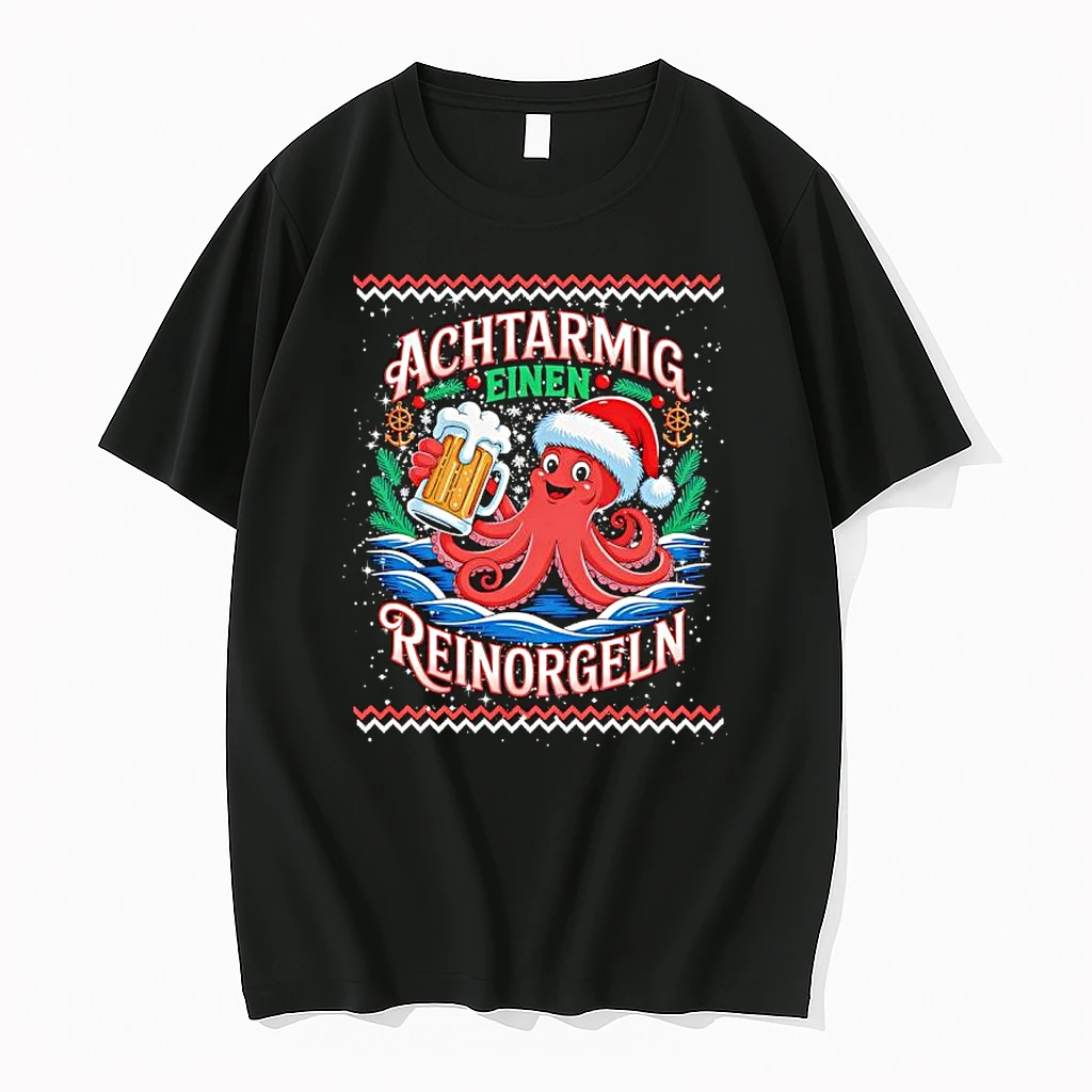 Achtarmig Einen Reinorgeln Octopus Santa Hat Ugly Christmas Shirts