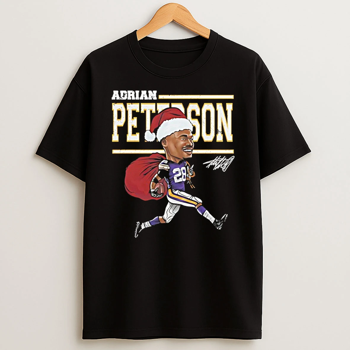 Adrian Peterson Minnesota Vikings In Christmas Santa Hat Signature Shirts