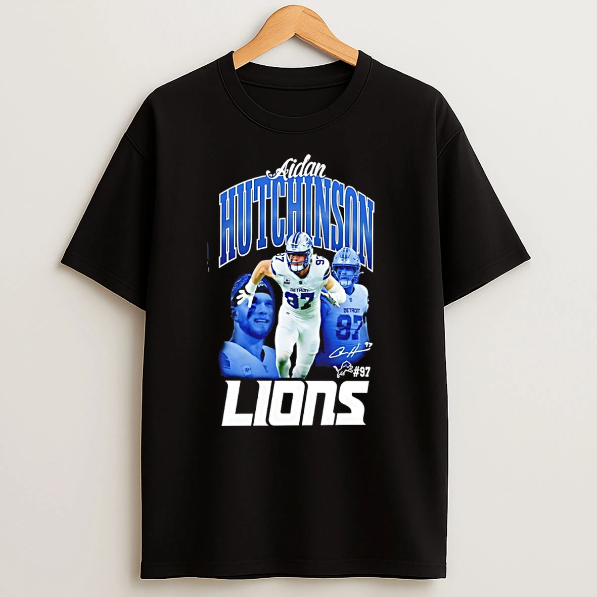 Aidan Hutchinson 97 Detroit Lions Football Triple Pic Signature T Shirts