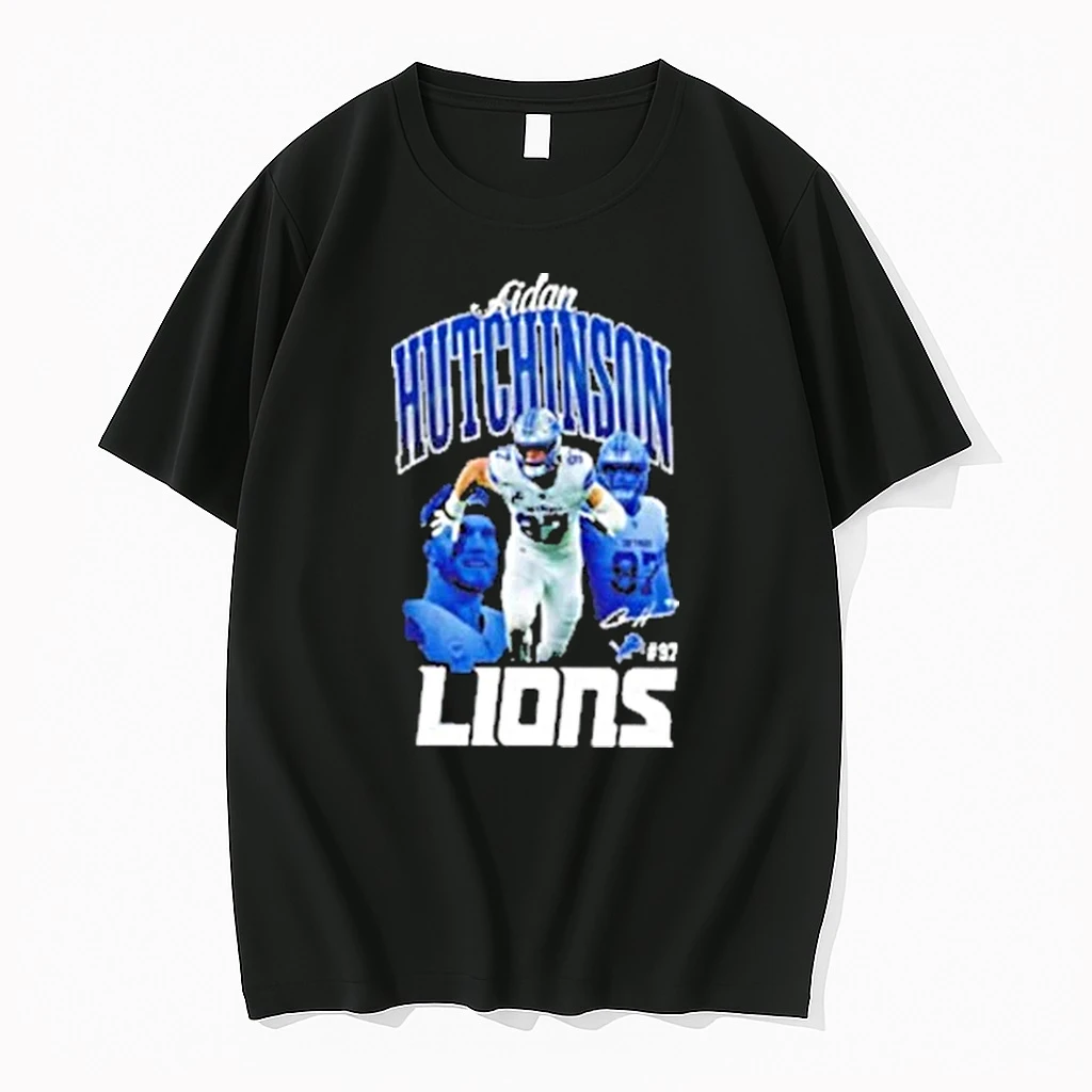 Aidan Hutchinson Detroit Lions Football Graphic Number 97 Signature Shirts