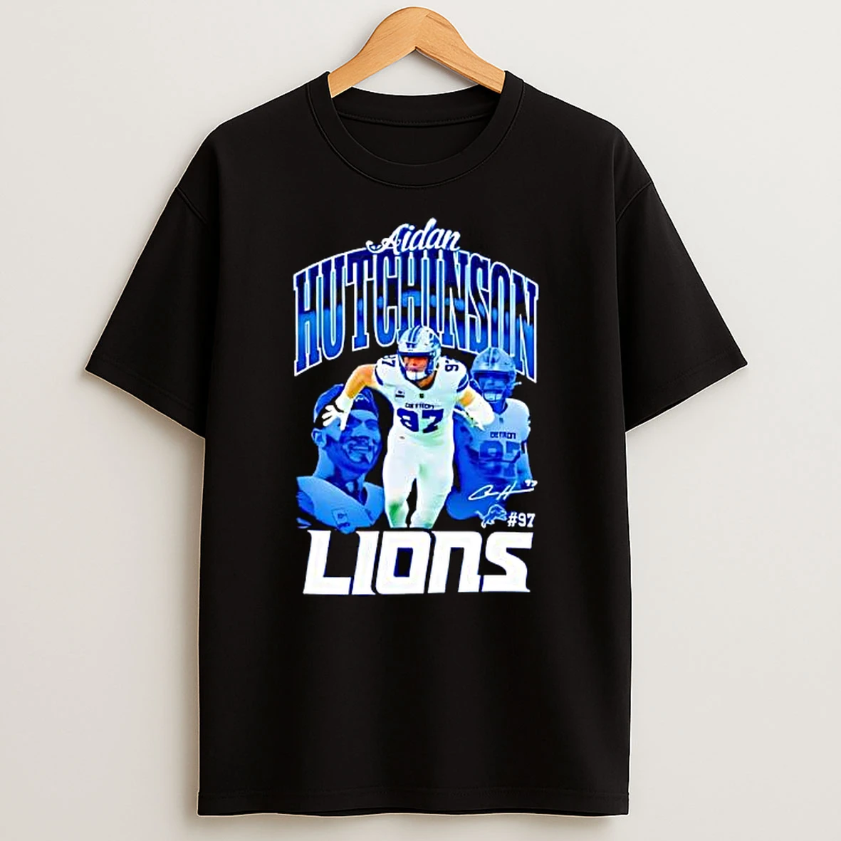 Aidan Hutchinson 97 Detroit Lions Football Player Signature Shirts