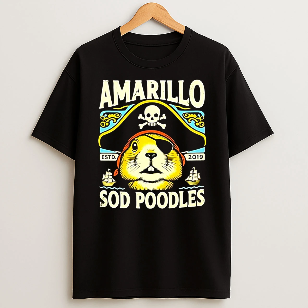 Amarillo Sod Poodles Black Prairie Dog Pirate Shirts