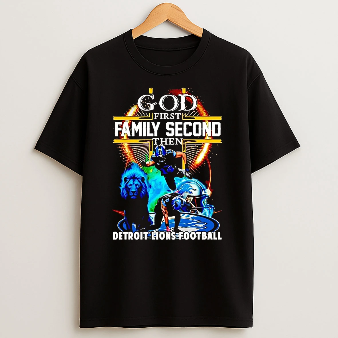 Amon Ra St Brown Superman God First Family Second Then Detroit Lions Shirts
