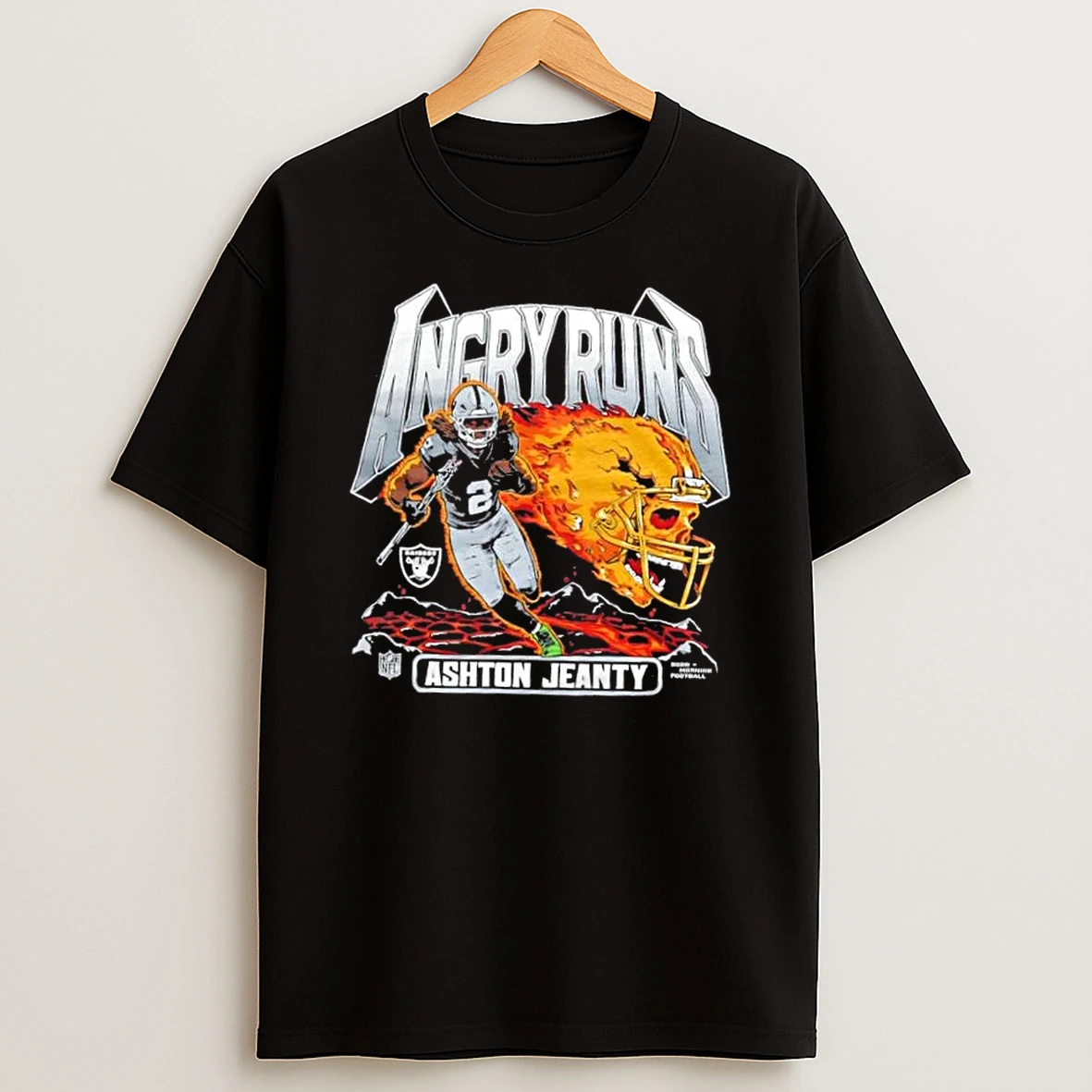 Angry Runs 2025 Las Vegas Raiders Ashton Jeanty Skull Helmet Shirts