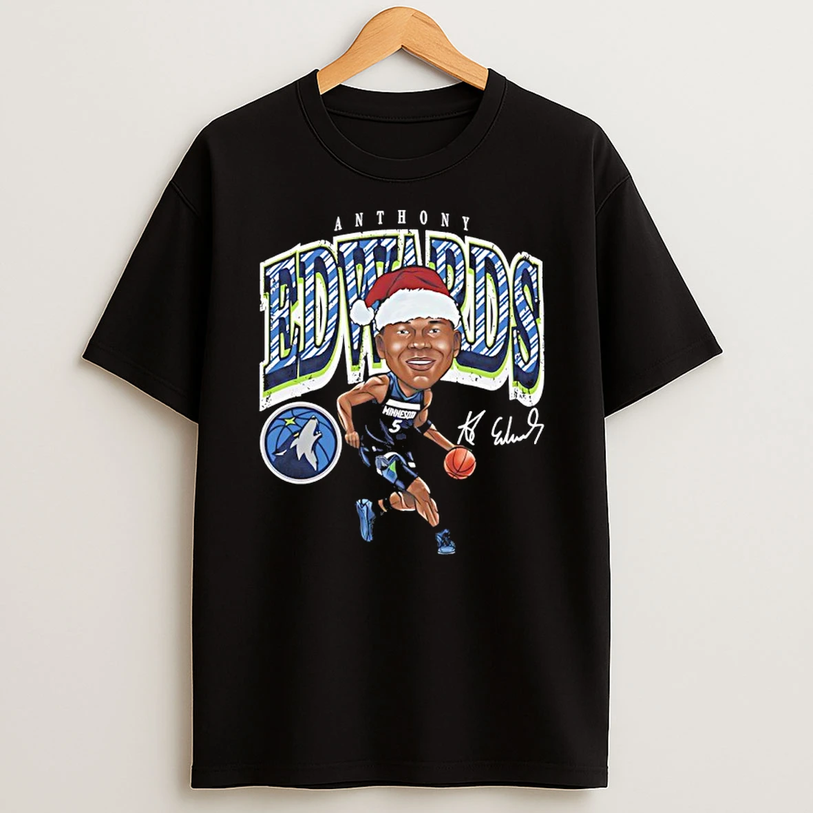 Anthony Edwards Minnesota Timberwolves In Christmas Santa Hat Signature Shirts