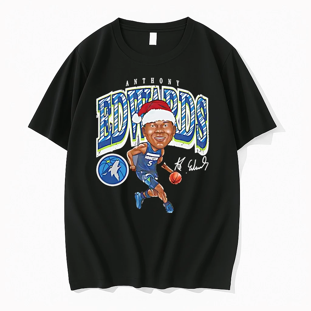 Anthony Edwards Santa Cartoon Minnesota Timberwolves Shirts