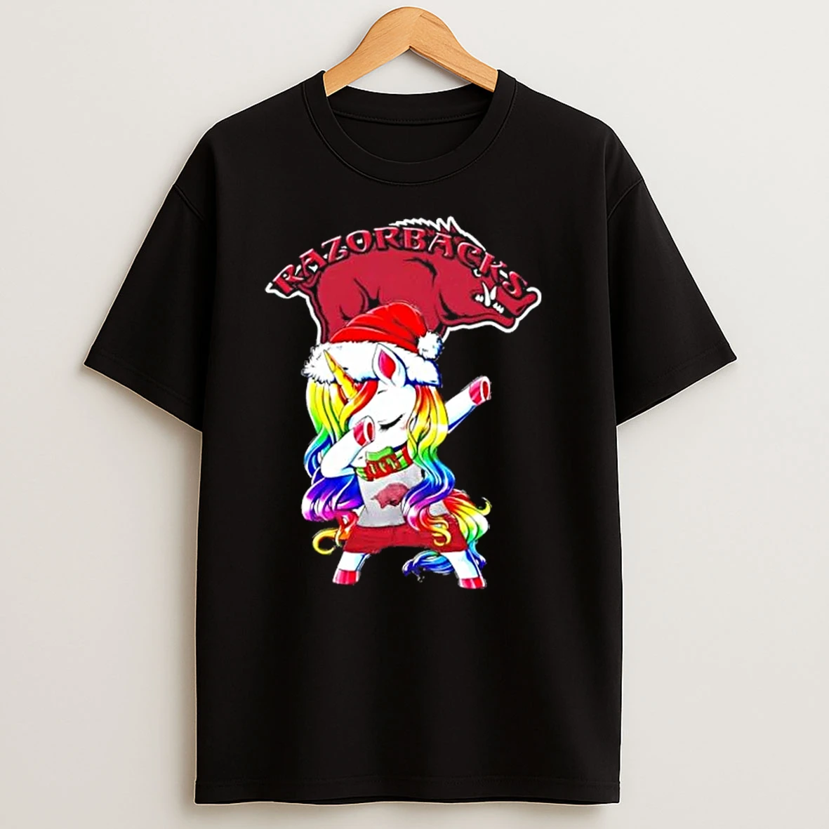 Arkansas Razorbacks Football X Unicorn Santa Hat Dabbing Merry Christmas T Shirts