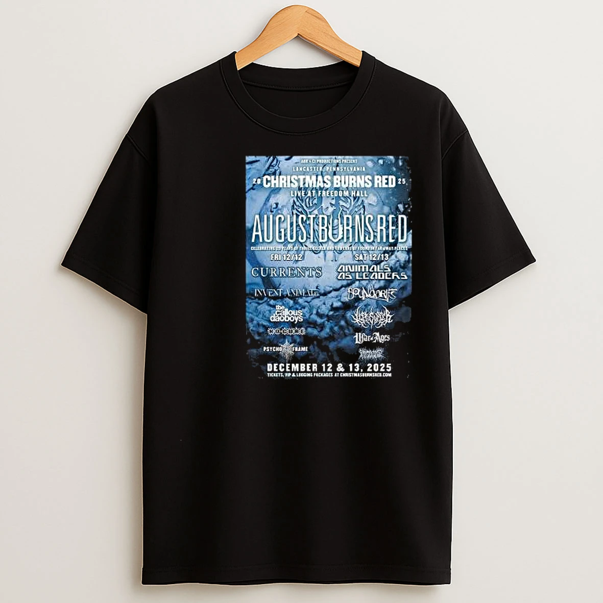 August Burns Red Christmas Burns Red Live At Freedom Hall Lancaster Pennsylvania On December 12 And 13 2025 Circle Black T Shirts