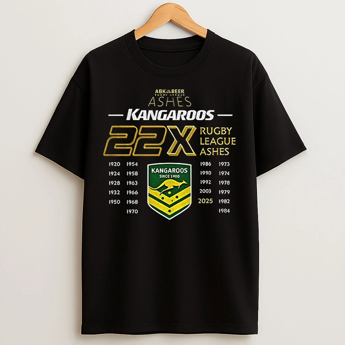 Australian Kangaroos 22x Rugby League Ashes Champions 2025 T Shirts