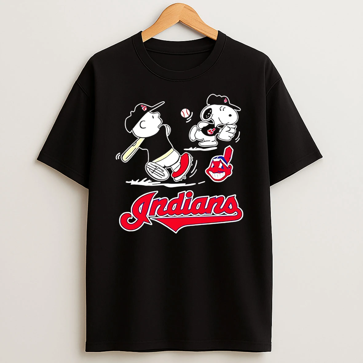 Awesome Peanuts Charlie Brown And Snoopy Playing Baseball Cleveland Indians Shirts